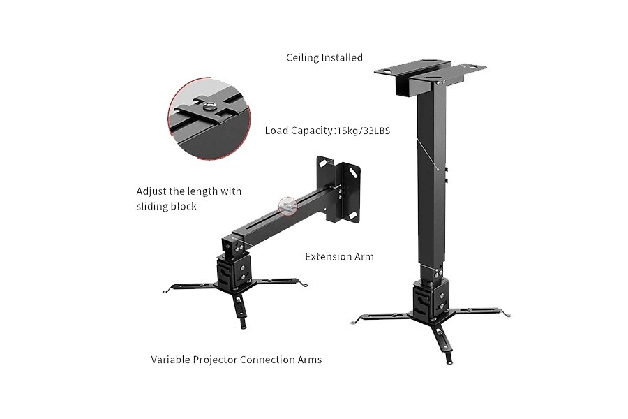 Universal 360° Swivel Projector Mount – Black view 4